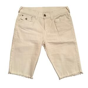True Religion Men's Ricky Flap Elastic White Denim Shorts Cut Off 100775 Sz 31W